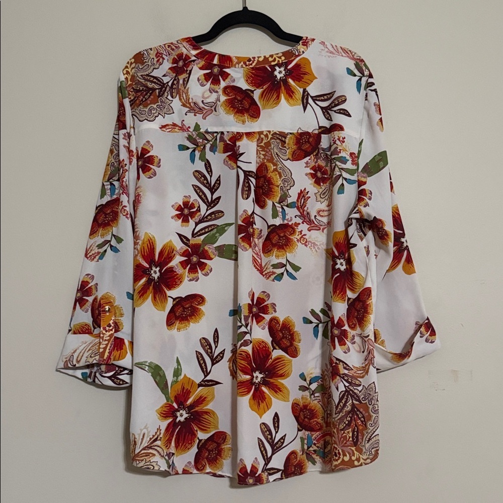 JM Collection White Orange Floral Blouse women 2X casual office boho festival - Picture 3 of 8